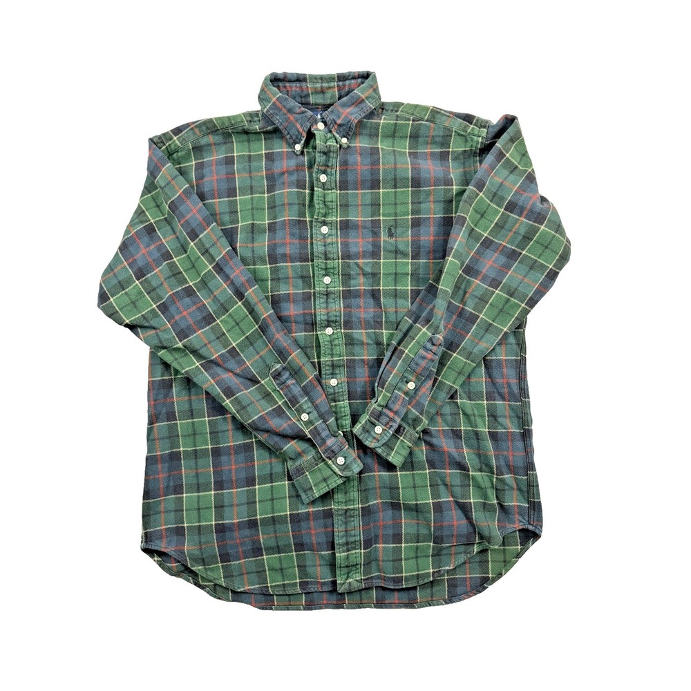 Ralph Lauren Blake Cotton Green Plaid Flannel Long Sleeve Button Down Pony Large